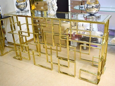 Konsole 150 cm Gold Glasplatte Schlafzimmer Wohnzimmer