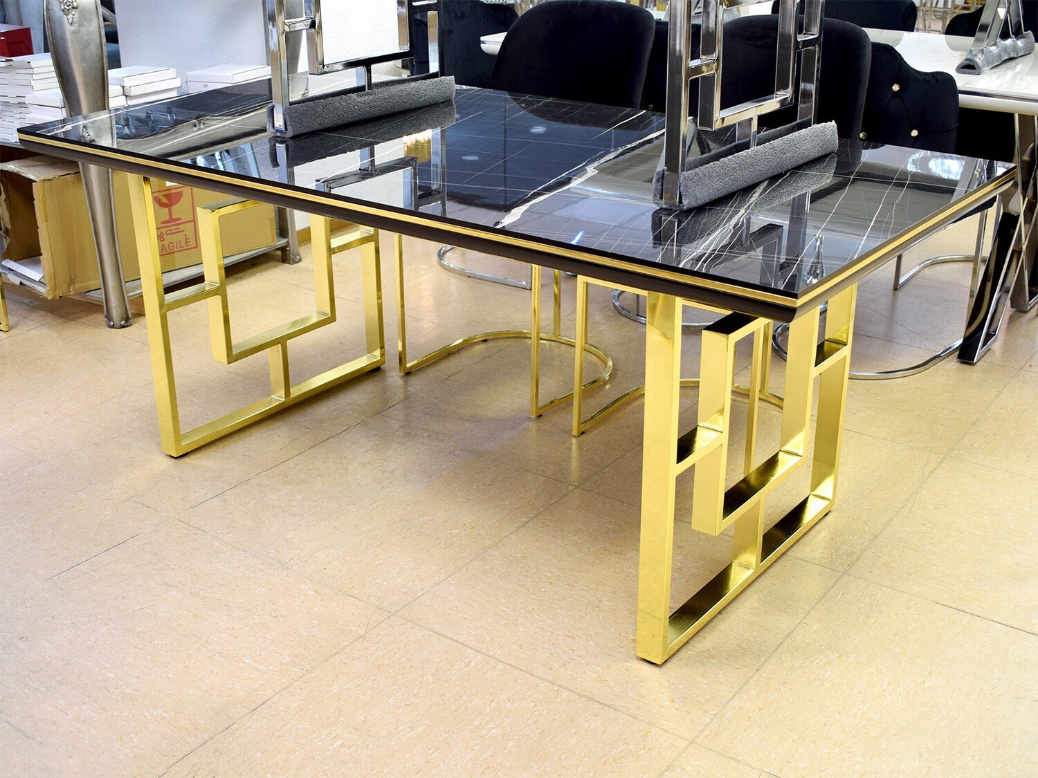 Esstisch 180 cm Schwarz Gold Marmor-Optik Küche