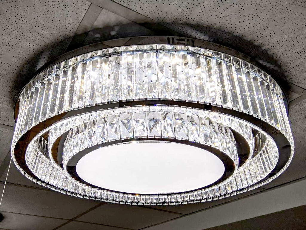 LED Deckenlampe 80 cm Kristallglas Licht Warm Kalt Neutral