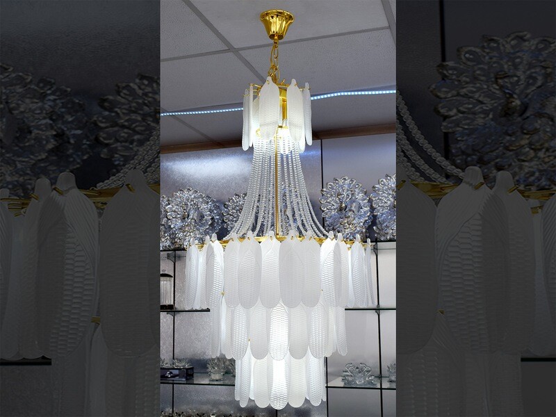 Kronleuchter 50x120 cm Gold Weiss Hängelampe Deckenleuchte