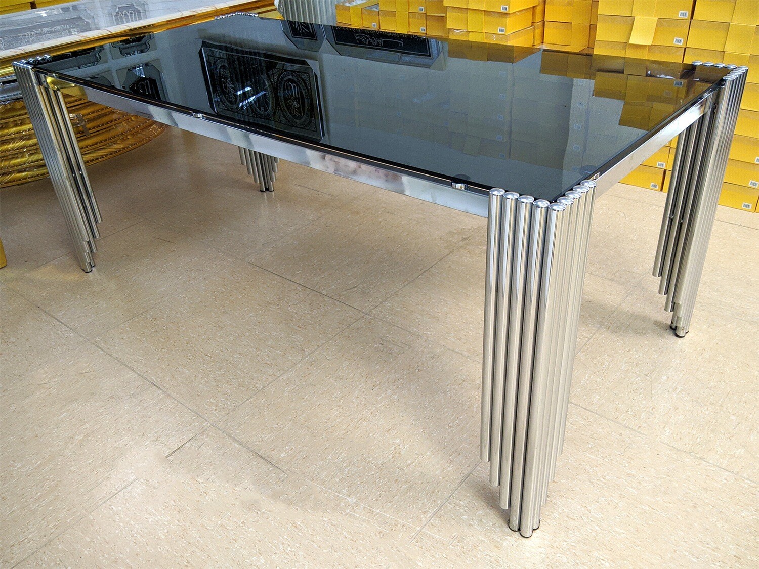 Esstisch 160 cm Silber Glas Küche Tisch Esszimmer