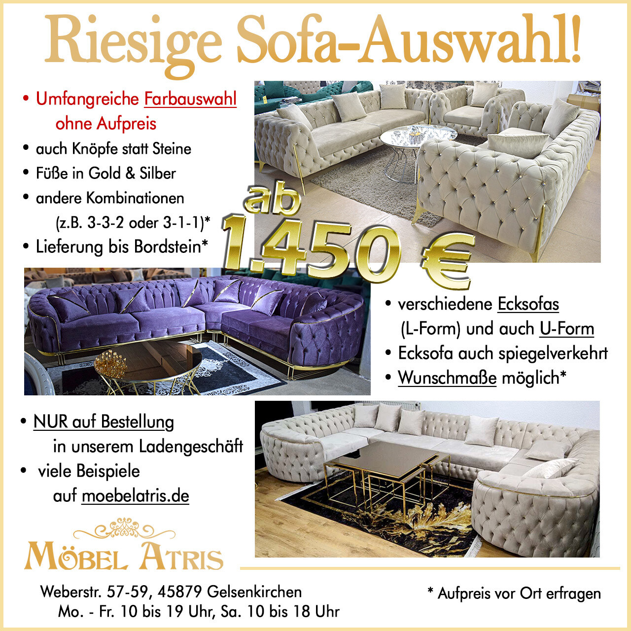 Sofas ganz nach Wunsch, 3-2-1, Ecksofa, U-Form und mehr!