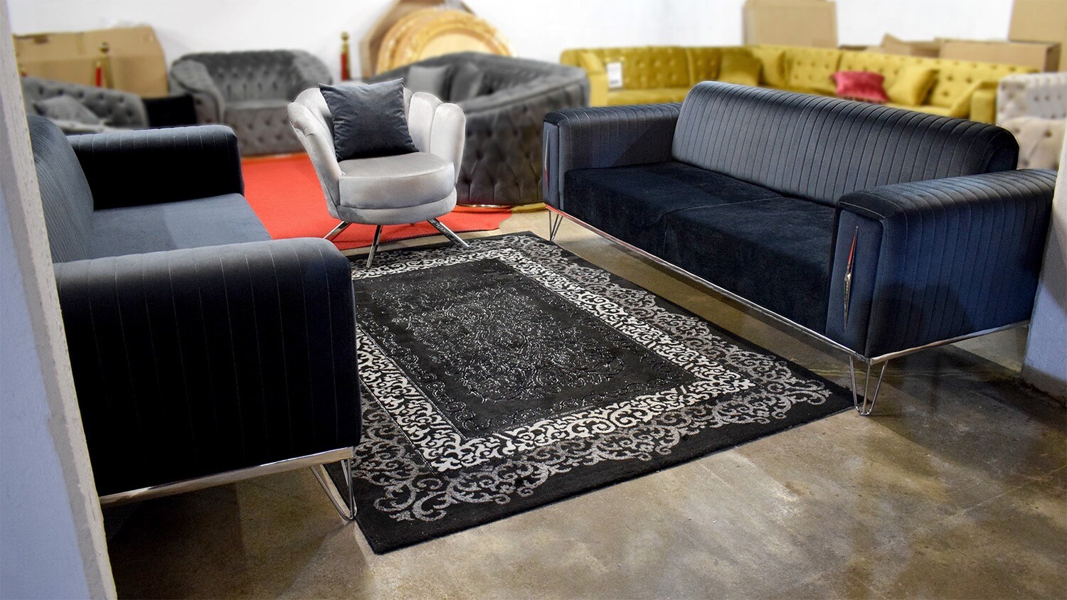 Design 3-3-1 "Berlin" Schlaf-Sofa Blau-Grau Sessel Couch