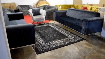 Design 3-3-1 "Berlin" Blau-Grau Sofa Sessel Couch