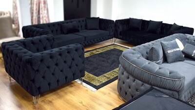 Garnitur 3-2-1 "Kent 2" Schwarz Silber Sofa Luxus Couch