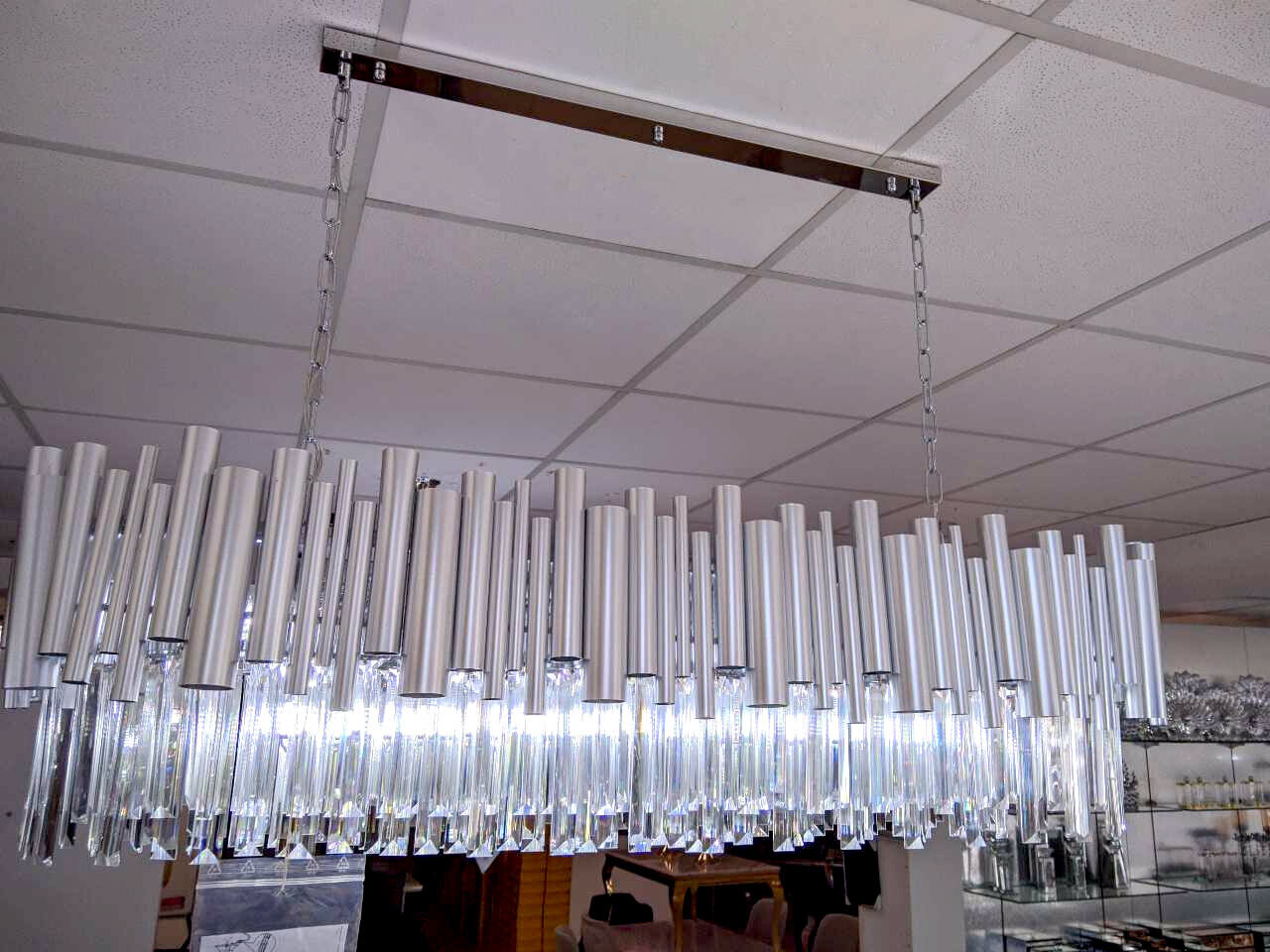Deckenlampe Silber 110 cm Lampe Licht Beleuchtung