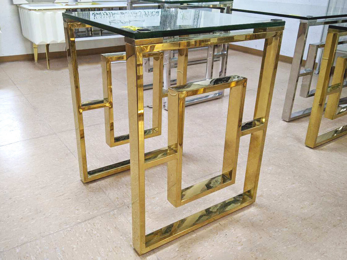 Beisteller "Daya" Gold 40x40 cm Glasplatte Wohnzimmer Beistelltisch