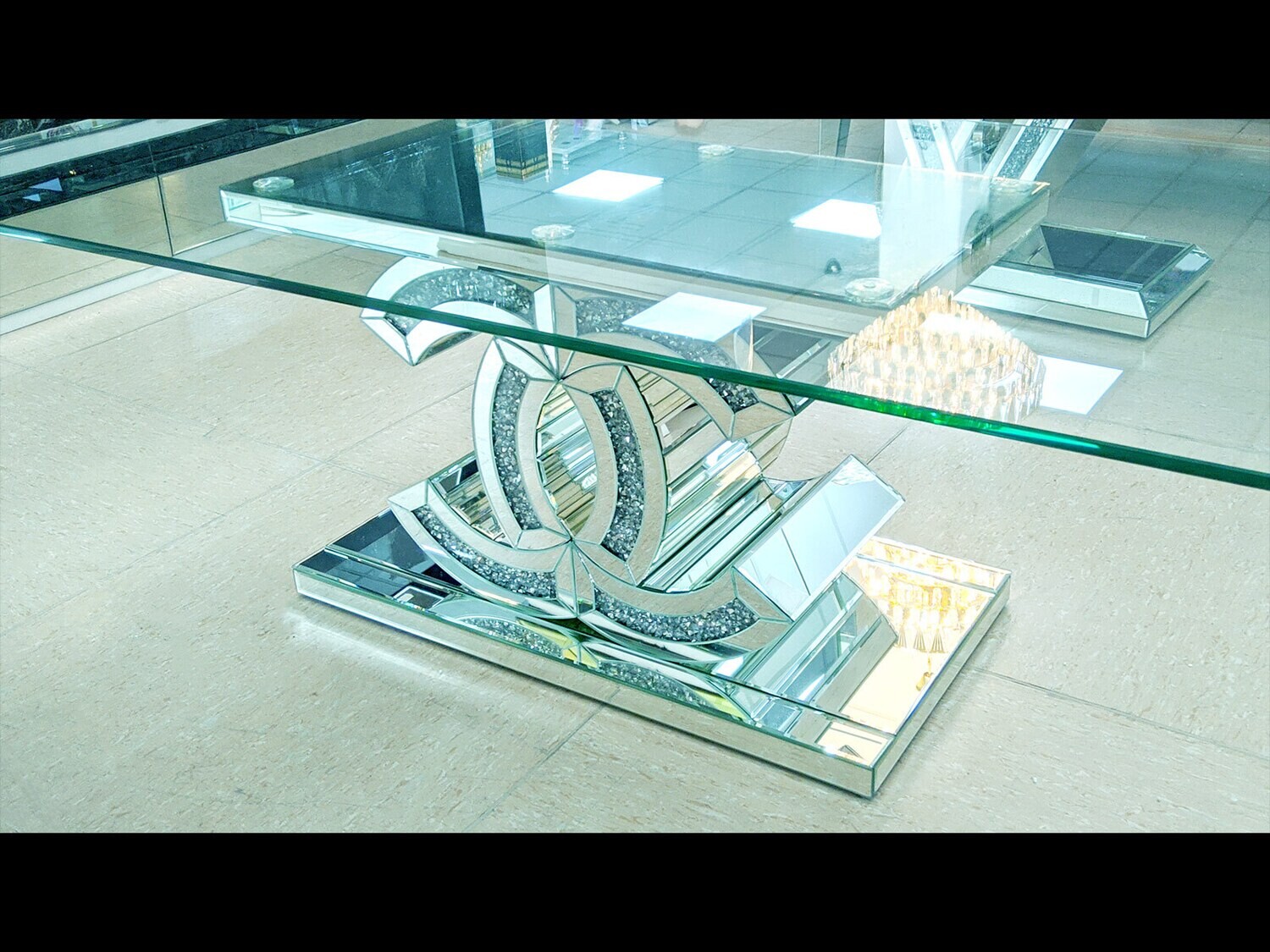 Couchtisch 130 cm Spiegel Silber Diamant CC Wohnzimmer Luxus