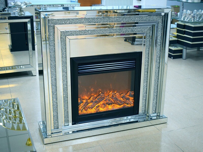 XL Spiegel Kamin &quot;Mars&quot; Diamant LED Heizfunktion Feuer-Effekt