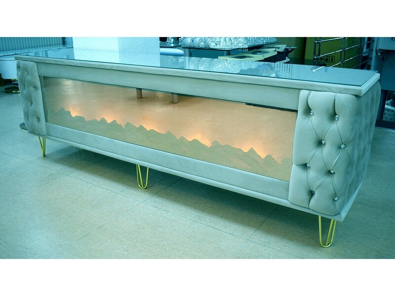 Chesterfield Kamin Lowboard &quot;Mina&quot; 200 cm Farbauswahl Glas