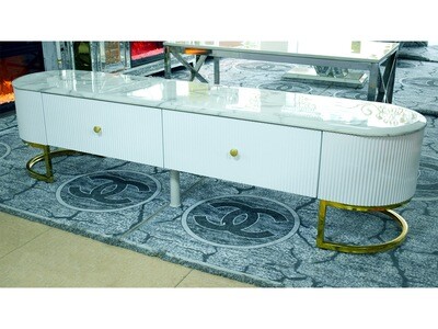 Design TV Lowboard "Bella" 180 cm Weiss Gold Schublade