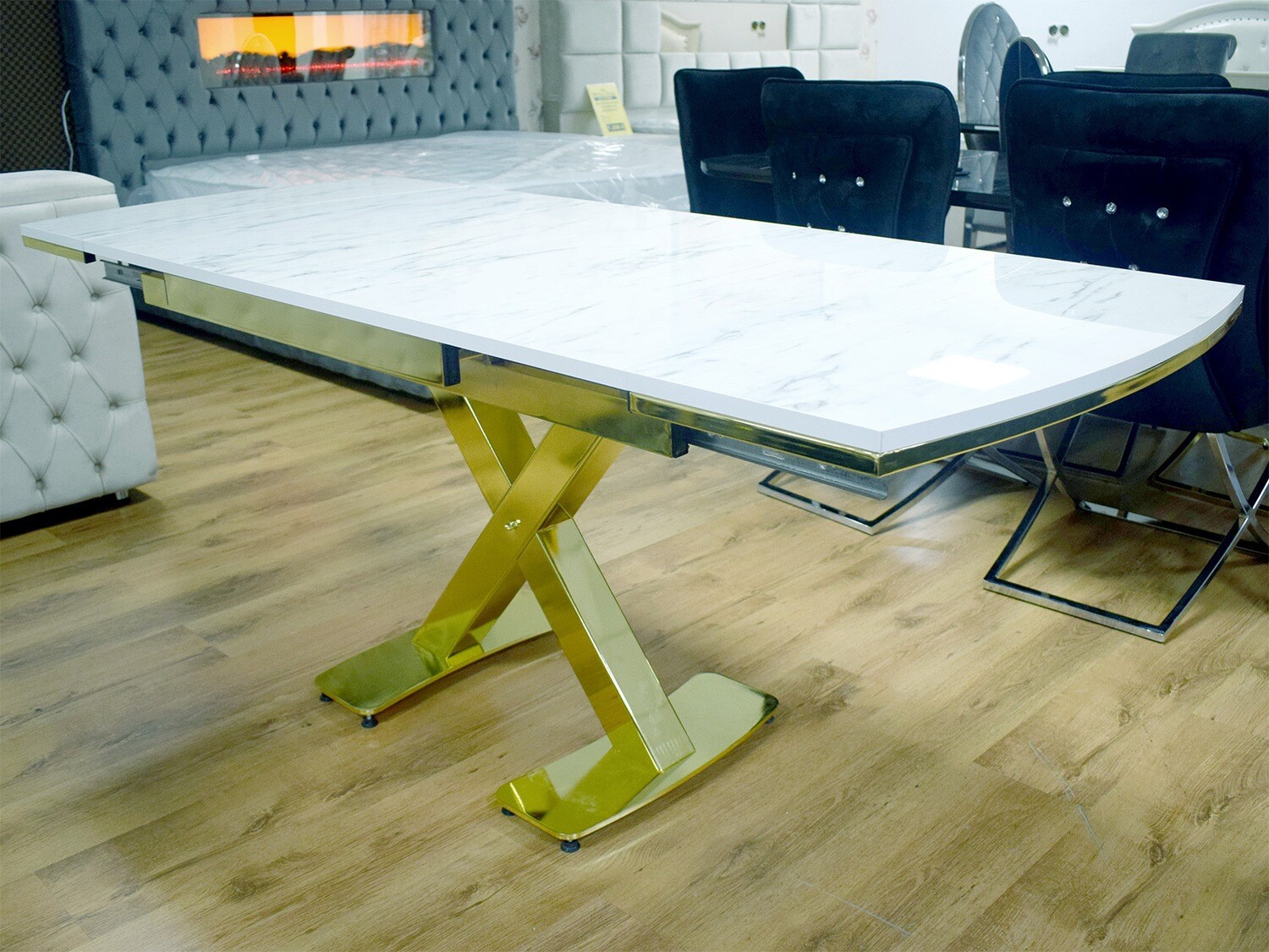 Esstisch Ausziehbar "Asal" 120 zu 180 cm Weiss Gold Küche Tisch