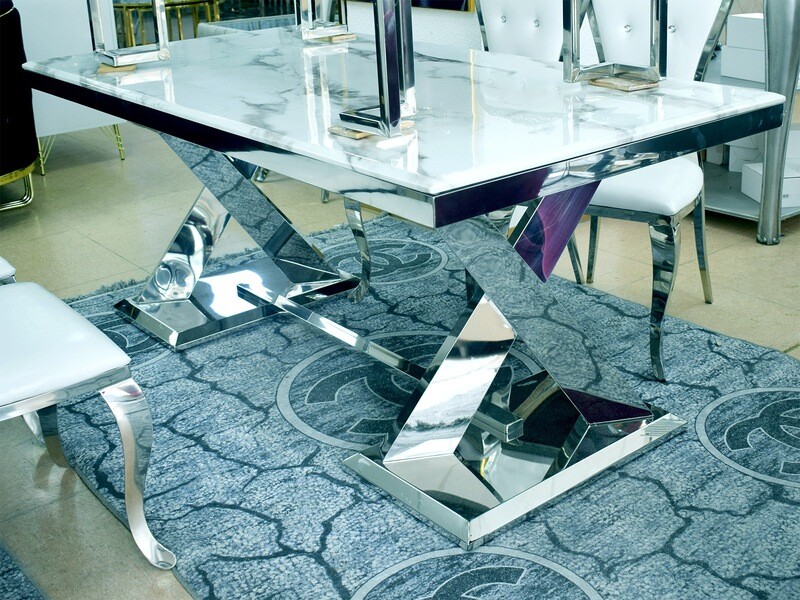 Esstisch 180x90 &quot;Titan&quot;Weiss Silber Esszimmer Küche