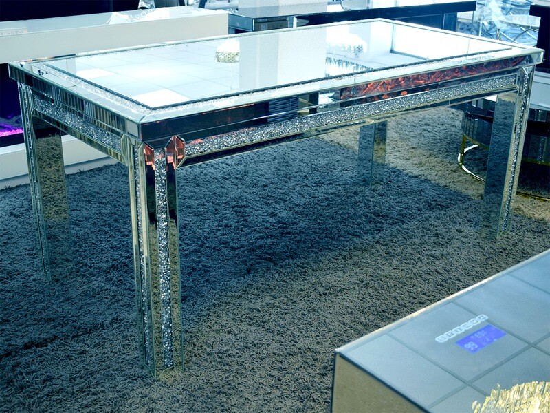 Spiegel Esstisch &quot;Silver&quot; Crushed Ice Diamant Glas Esszimmer