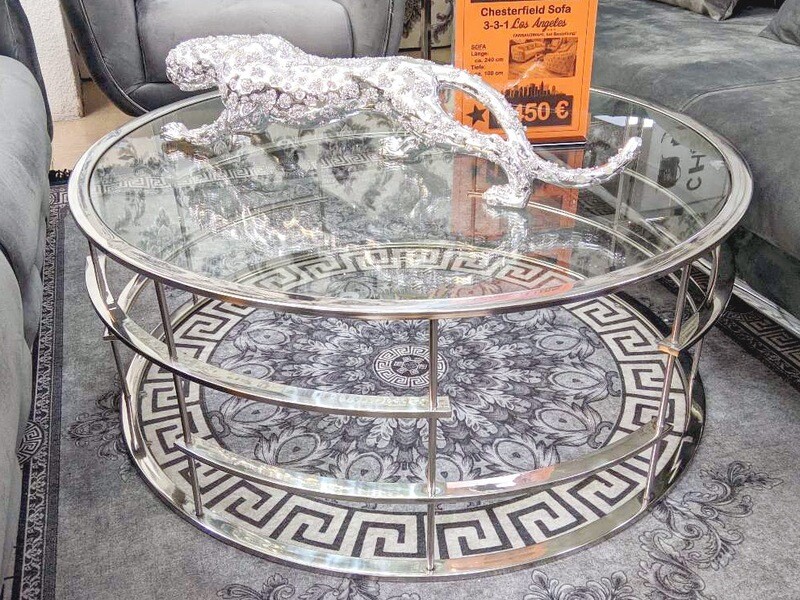 Couchtisch 100 cm Silber &quot;Doris&quot; Glasplatte Wohnzimmer