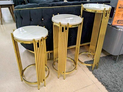 3er-Set Säulen "Aura" Podest Weiss Gold Steinplatte