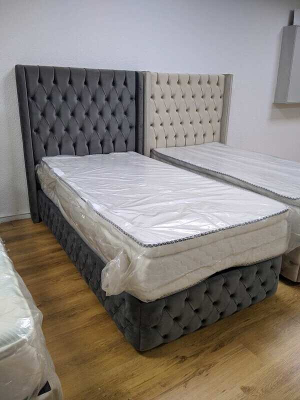 Chesterfield Einzelbett &quot;Krone&quot; 100x200cm Farbauswahl Schlafzimmer