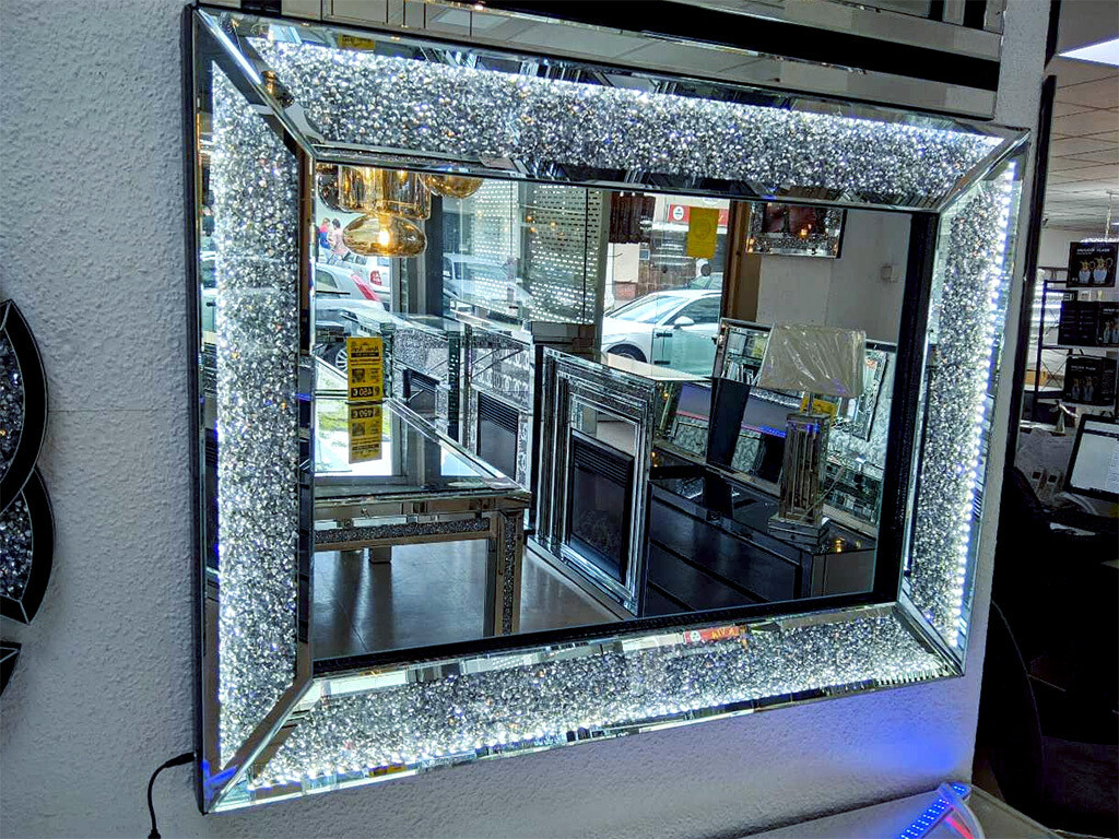 LED Wandspiegel "Deluxe" 110x80 Silber Diamant-Design Schlafzimmer