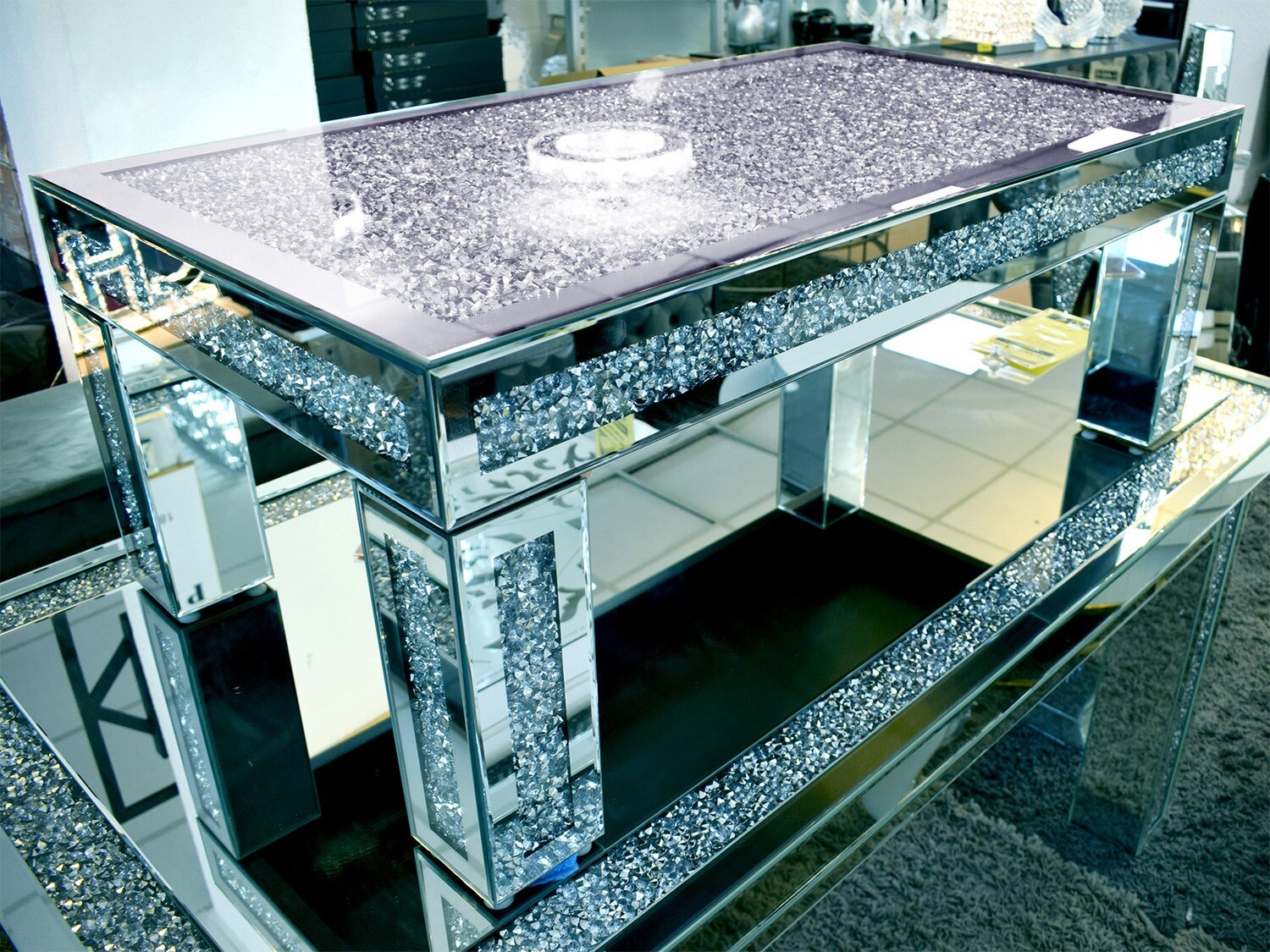 Spiegel Couchtisch "Glanz" 110x60 cm Silber Diamant Design