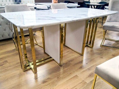 Esstisch 180x90 "Roxy" Weiss Gold Esszimmer Marmor-Design Küche