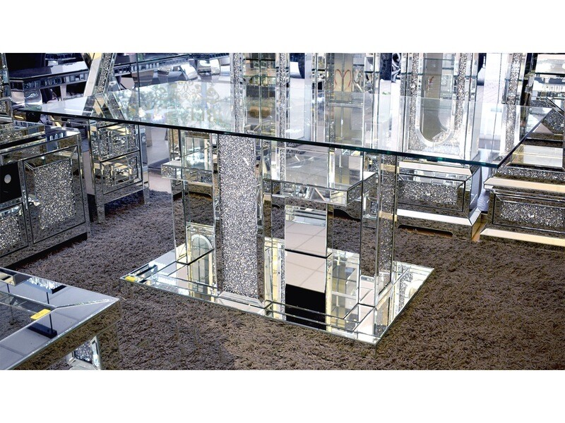 Spiegel Esstisch &quot;Elite&quot; 180 cm Glasplatte Silber Diamant-Design