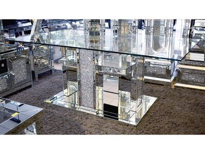 Spiegel Esstisch "Elite" 180 cm Glasplatte Silber Diamant-Design