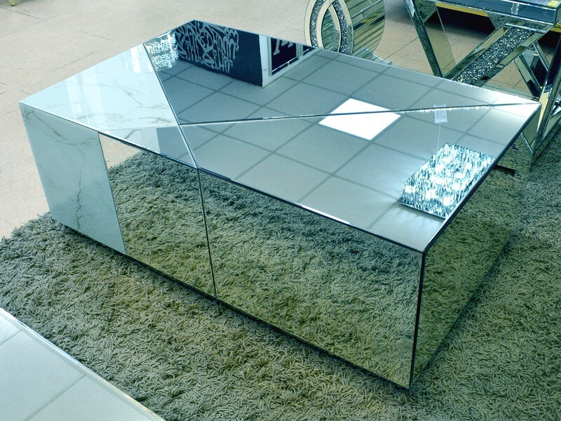 Spiegel Couchtisch &quot;Pracht&quot; 120x70 Diamant-Design Silber