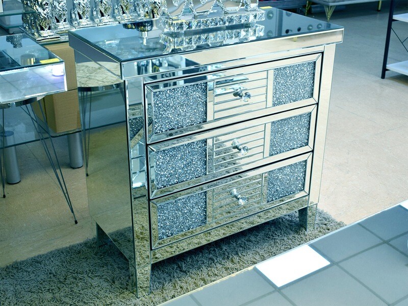 Spiegel Kommode &quot;Shimmer&quot; 80x40x80 Silber Diamant-Design