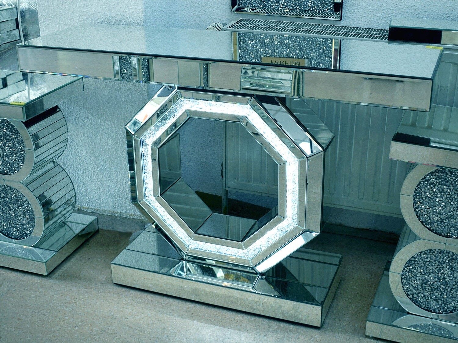 LED Spiegel Wandkonsole "Pracht" 120 cm Silber Diamant-Design