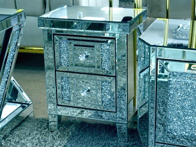 Spiegel Nachttisch "Shine" Silber Diamant-Design Schlafzimmer
