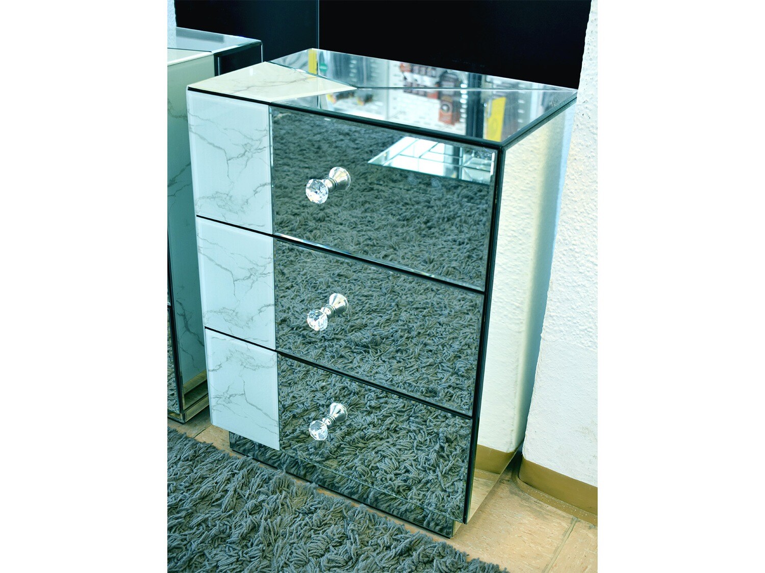Spiegel Nachttisch "Jade" Weiss Marmor-Design Schlafzimmer