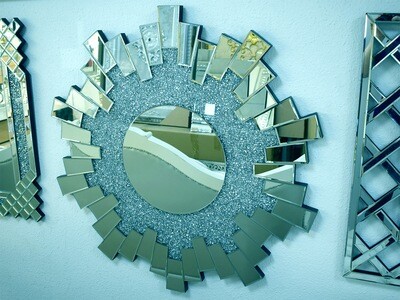 Wandspiegel Rund "Imposant" 100cm Verspiegelt Silber Diamant-Design