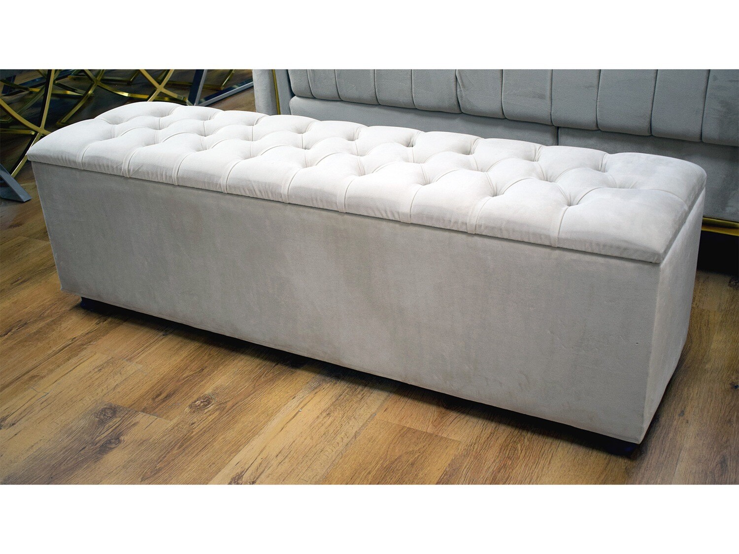 Chesterfield Sitzbank "Jack" Beige & Grau Truhe Stauraum