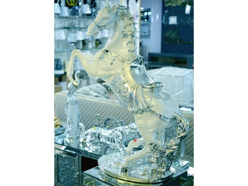 XL Statue Pferd &quot;Komet&quot; Silber Luxus Dekoration