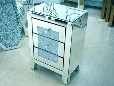 Spiegel Nachttisch "Ruby" Silber Diamant-Design Schlafzimmer