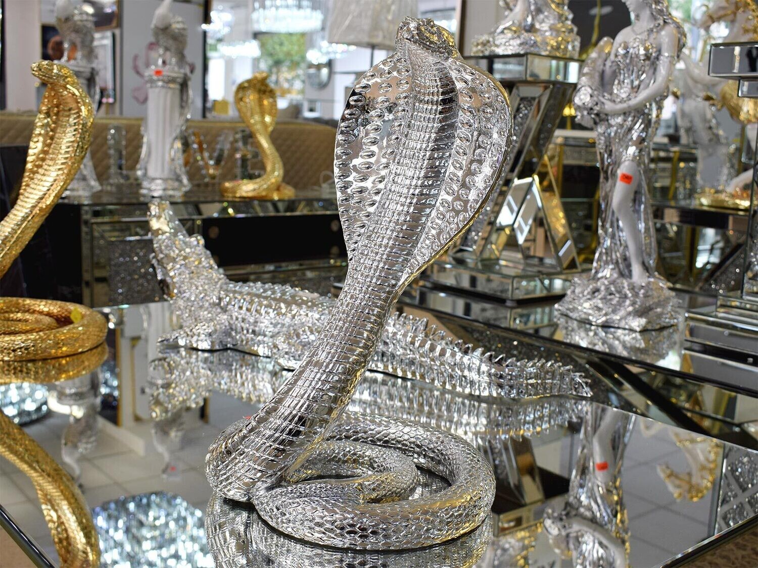 Statue Schlange "Viper" Silber Luxus Dekoration