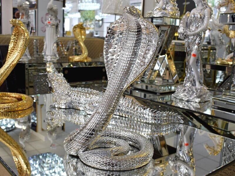 Statue Schlange &quot;Viper&quot; Silber Luxus Dekoration