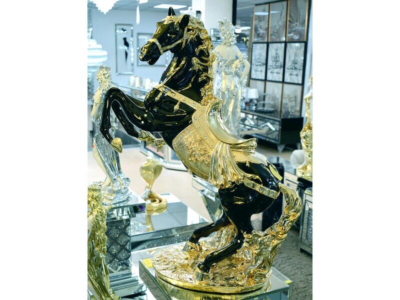 XL Statue Pferd &quot;Komet&quot; Schwarz Gold Luxus Dekoration