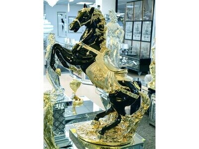XL Statue Pferd "Komet" Schwarz Gold Luxus Dekoration