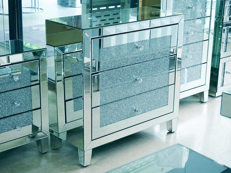 Spiegel Kommode &quot;Ruby&quot; Silber Diamant-Design Schubladen