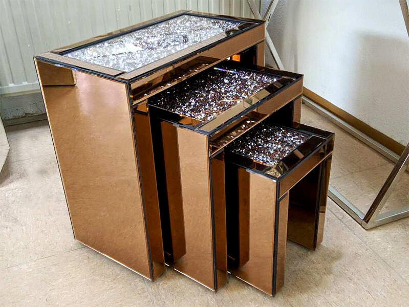 3er-Set Spiegel Beisteller &quot;Susi&quot; Bronze Diamant Design Wohnzimmer