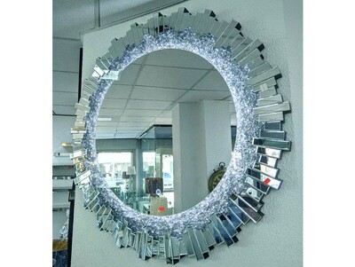 XL LED Wandspiegel "Grandios" Rund 120cm Silber Diamant-Design