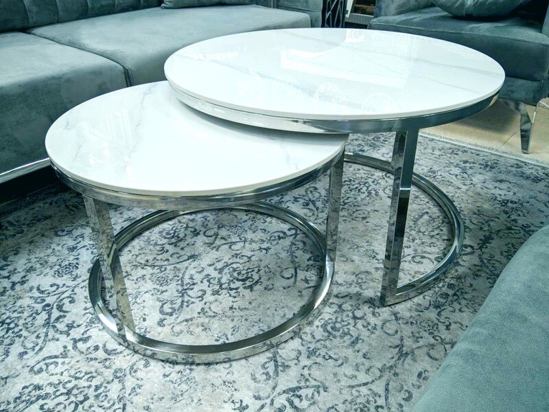 2er-Set Couchtisch &quot;Markus&quot; Weiss Silber Marmor-Design