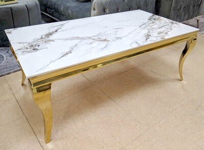 Couchtisch "Ayla 2" 130 cm Weiss Gold Marmor-Design Wohnzimmer