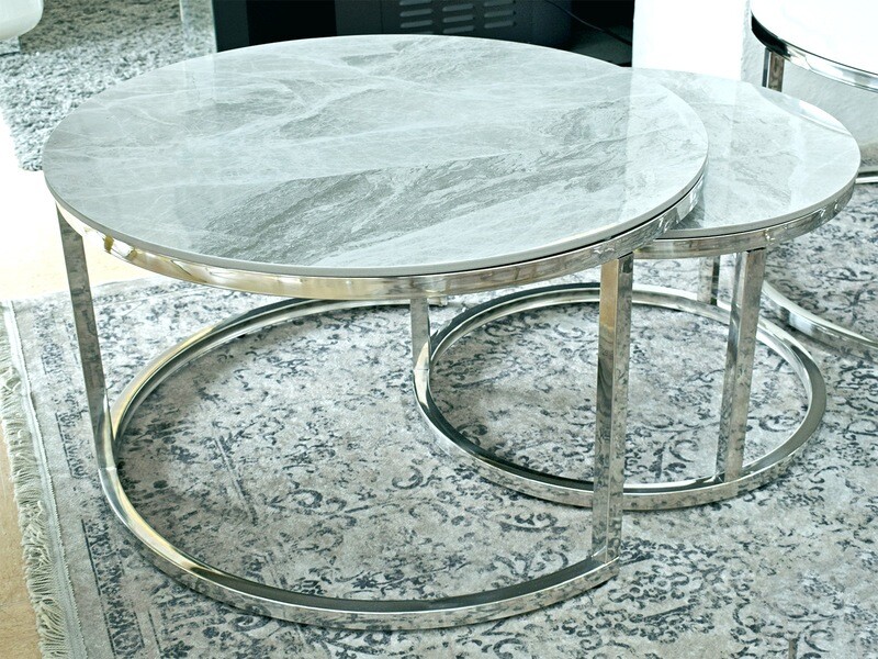 2er-Set Couchtisch &quot;Markus&quot; Grau Silber Marmor-Design