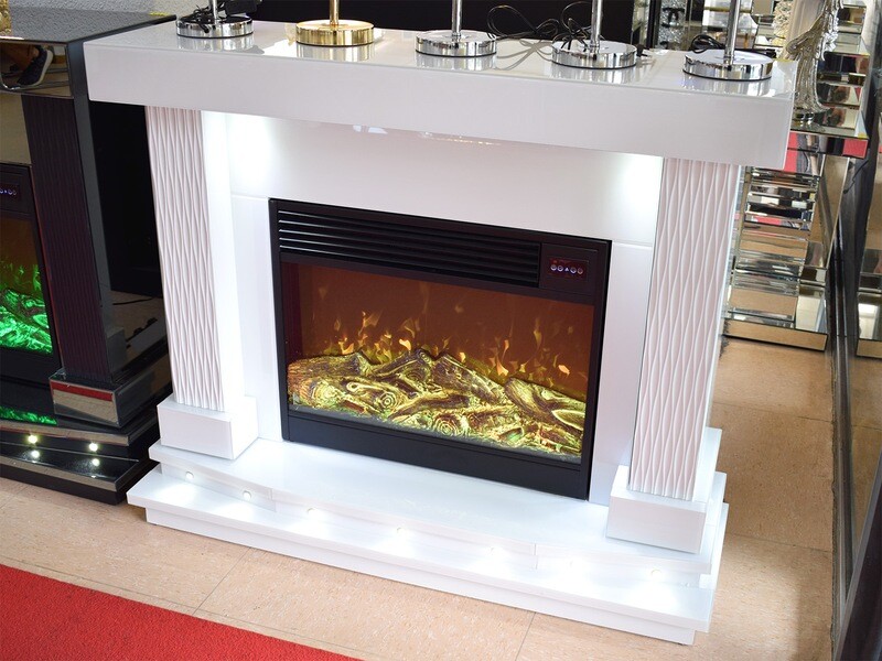 LED Kamin &quot;Tempel&quot; Weiss Farbwechsel Bluetooth Heissluft Fernbedienung