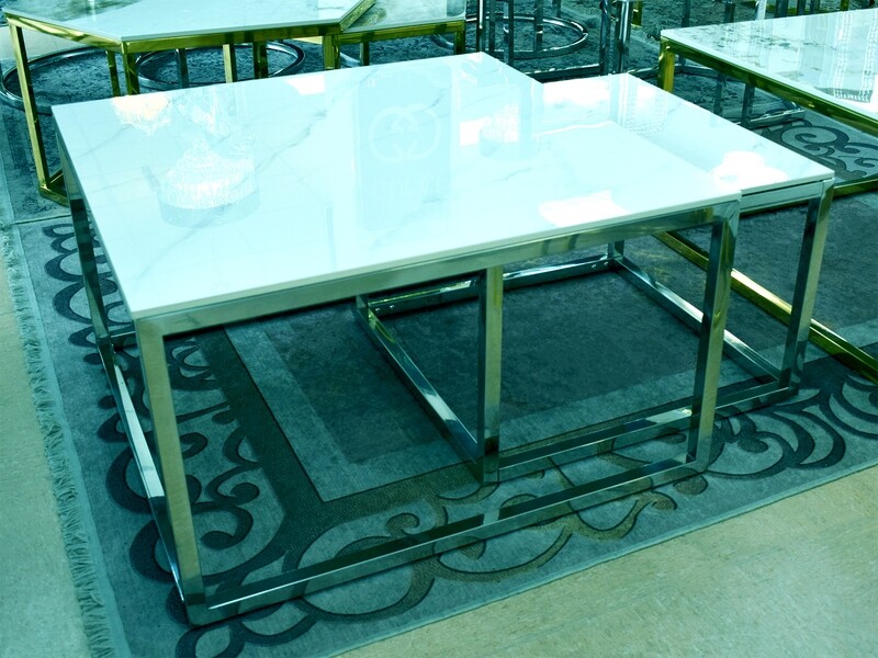 2er-Set Couchtisch &quot;Tom&quot; Weiss Silber Marmor-Design