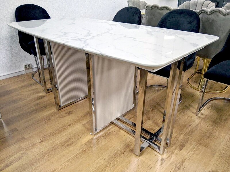Esstisch 180x90 &quot;Roxy&quot; Weiss Silber Esszimmer Marmor-Design Küche