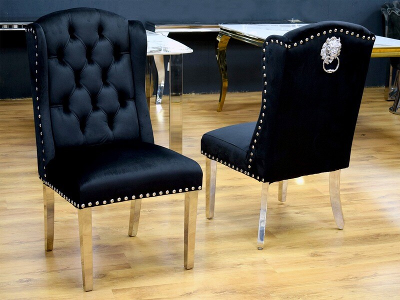 Luxus Chesterfield Stuhl &quot;Nizza&quot; Schwarz Silber Löwe Esszimmer