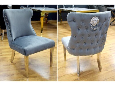 Luxus Chesterfield Stuhl "Ruby" Grau Silber Löwe Esszimmer